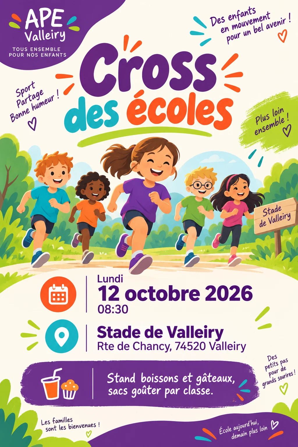 Affiche de « Cross des écoles », le 2026-10-12 à 08:30, à Stade de Valleiry, Rte de Chancy, 74520 Valleiry