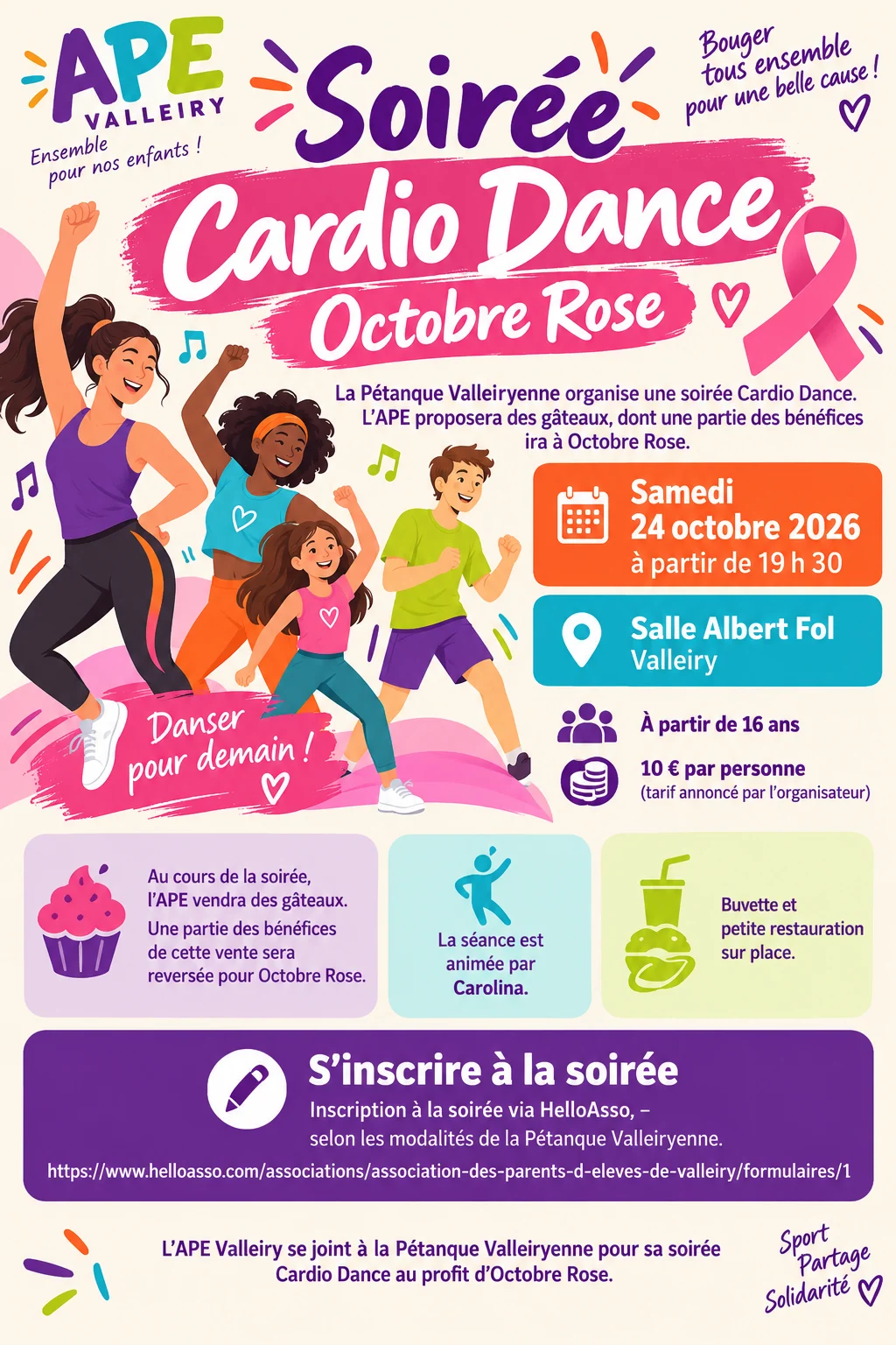 Affiche de « Soirée Cardio Dance – Octobre Rose », le 2026-10-24 à 19:30, à Salle Albert Fol, Valleiry
